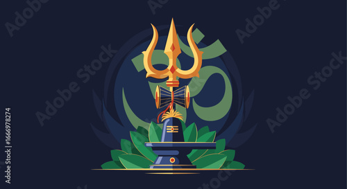 Shiva Lingam and Trident with Om Symbol Worship