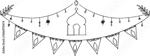 Hand drawn decorative arabesque banner with intricate arc and ornament details