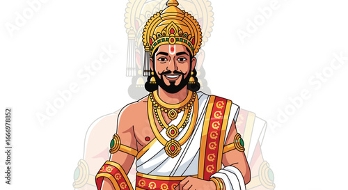 Illustration of a regal figure adorned in traditional Indian attire
