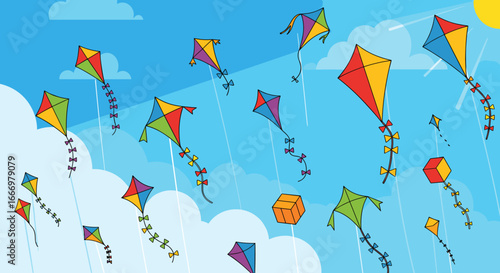 Colorful Kites Soaring High on a Bright Sunny Day