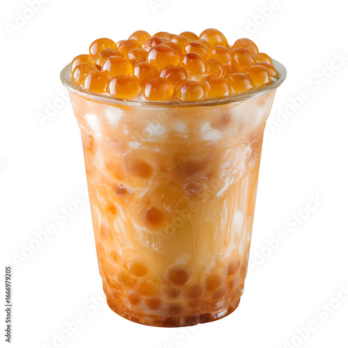 Delicious Bubble Tea with Tapioca Pearls, a Refreshing Beverage on Black Background