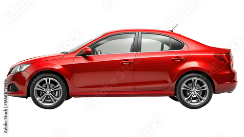 Red Car Side View Isolated on Pure White Background – High-Quality PNG Clipart