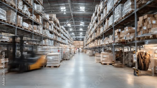 Wallpaper Mural High-shelf warehouse interior with forklift Torontodigital.ca