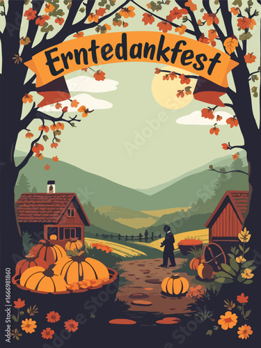 Erntedankfest Harvest Festival in Germany, vector art illustration.