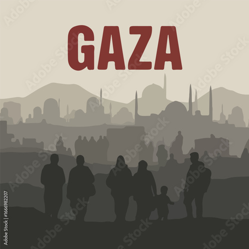 Gaza People Refugees War, vector art illustration.