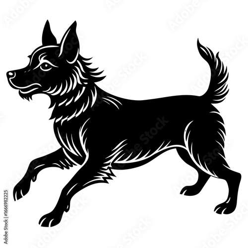 Energetic Black and White Running Dog Art
