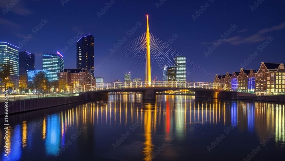 Naklejka premium london skyline at night with reflections