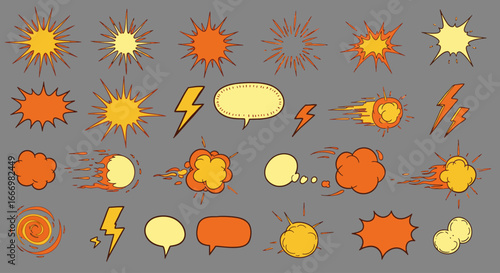 Collection of Diverse Comic Book Style Sound Effects and Speech Bubbles for Dynamic Visual Storytelling