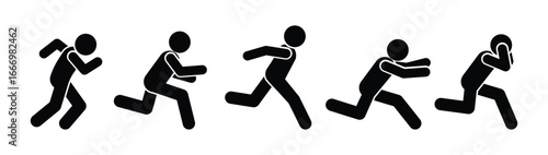 running man icon set, stick figure stickman, human silhouette, run, rush, isolated pictograms people