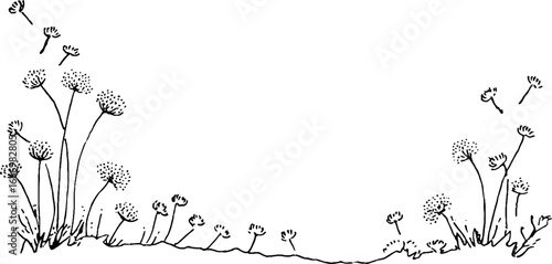 Hand-drawn doodle of dandelion seeds and corner design for creative projects