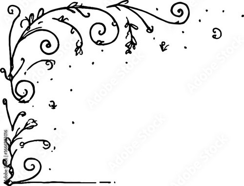 Elegant hand-drawn doodle corner with ionic volute and curl design for artistic projects