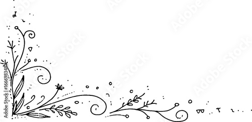 Intricate hand drawn doodle corner with floral obelisk curl design for artistic decor