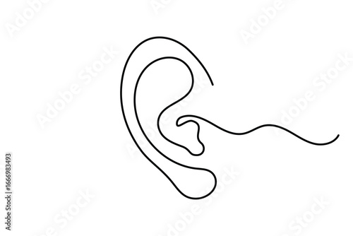 Minimalist Continuous Line Art of a Human Ear - Isolated Vector Icon Design