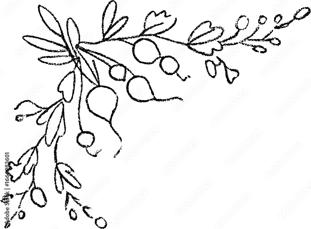 Fototapeta premium Hand drawn doodle of radish corner curl with artistic leaves for creative design
