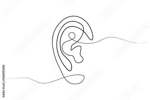 Minimalist Continuous Line Art of a Human Ear - Isolated Vector Icon Design