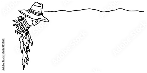 Hand drawn doodle scarecrow corner with curl design