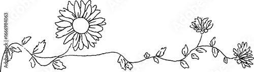 Hand drawn doodle sunflower corner with stalk and leaves for design decoration