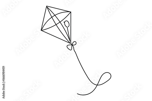Clean kite continuous one line drawing minimalist isolate simple outline art illustration