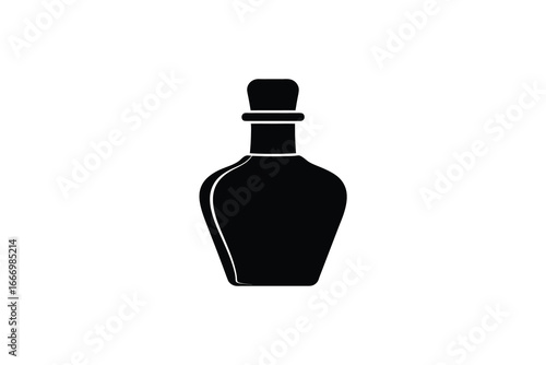 A black silhouette of a bottle with a stopper on a white background