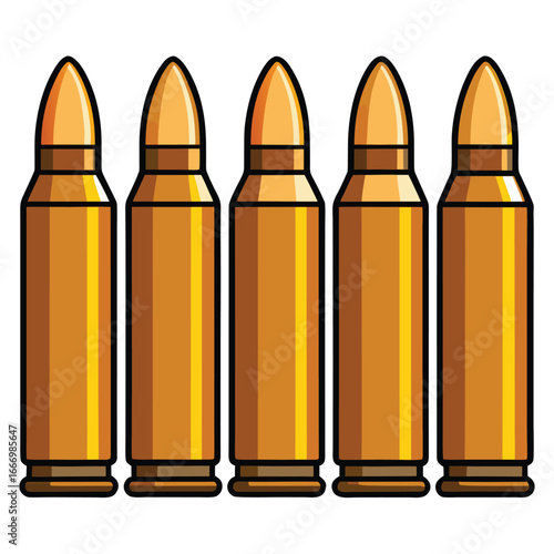 Five Golden Ammunition Rounds for Firearms
