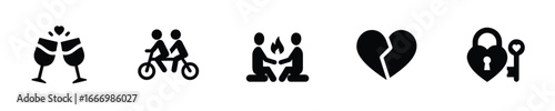 Icons depicting relationship milestones symbols couple love