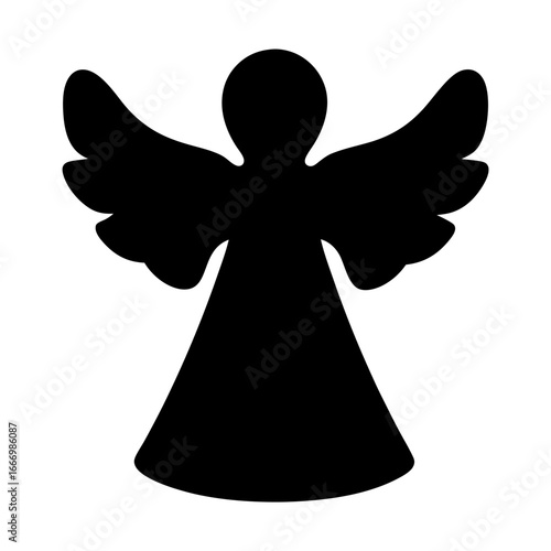 Silhouette of a serene angel with outstretched wings against a white backdrop