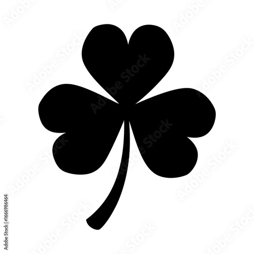 Simple black shamrock silhouette on white background for St. Patrick's Day