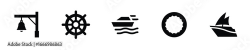 Silhouette icons a bell ship wheel boat porthole sailboat vector