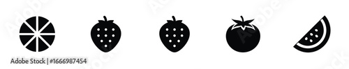 Silhouette icons citrus slice strawberries tomato watermelon slice fruit food