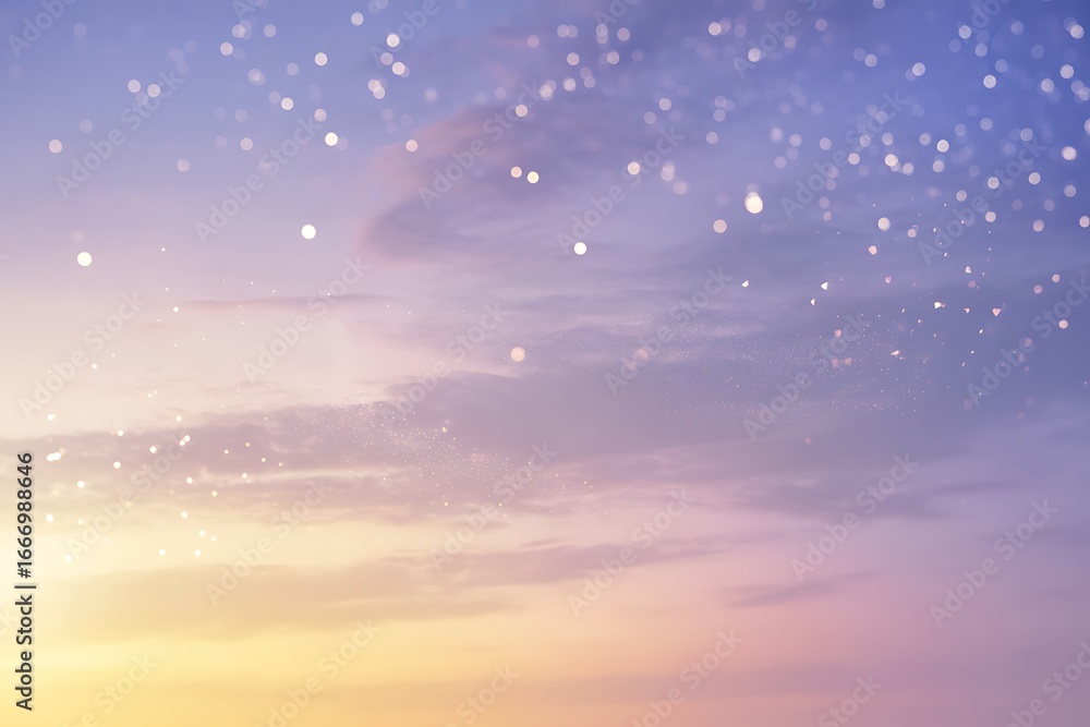 Fototapeta premium Dreamy watercolor sky with soft clouds and twinkling stars at dusk