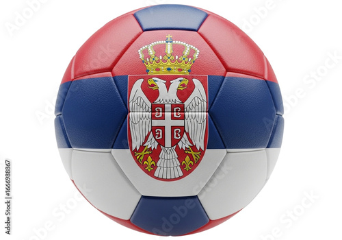 Free Download Close-up of a soccer ball featuring the serbian flag and coat of arms in detail transparent background - GFXLoad