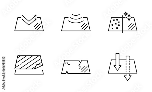 Set of Glasses properties icon Glass features heat reflective, uv protection Symbol Outline icon, Editable Stroke