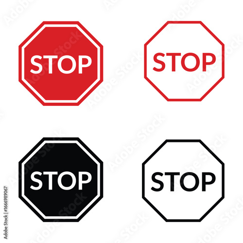 Traffic Stop Sign Set with Red and Black Variations