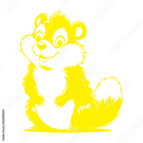 Vector art of adorable and cheerful cartoon squirrel with a fluffy tail, depicted in a bright yellow graphic illustration