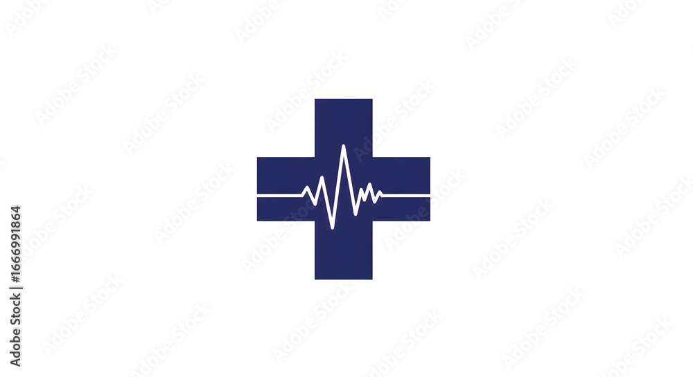 Obraz premium Modern Medical Cross Logo: Heartbeat Pulse Graphic Design, Professional Healthcare Branding Element.