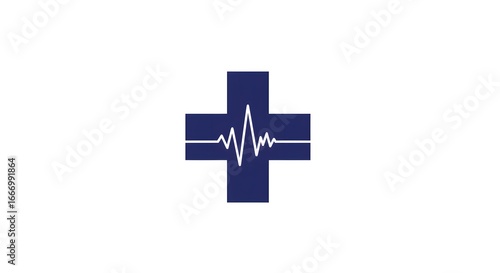 Modern Medical Cross Logo:  Heartbeat Pulse Graphic Design, Professional Healthcare Branding Element.