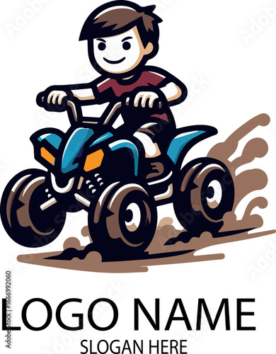 Quad bike boy logo icon vector white background .