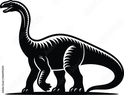 Long Neck brontosaurus dinosaur silhouette vector illustration isolated on white background