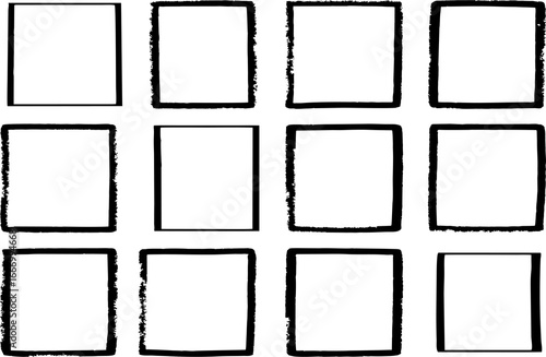 Grunge hand drawn border frames set on white. Multipurpose easy to reuse on media and web.