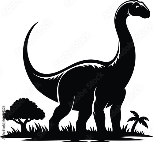 Long Neck brontosaurus dinosaur silhouette vector illustration isolated on white background