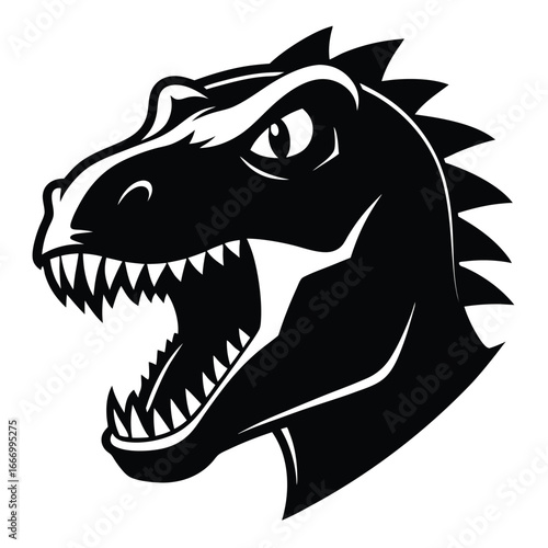 Black and White Graphic of a Tyrannosaurus Rex Head with Open Mouth