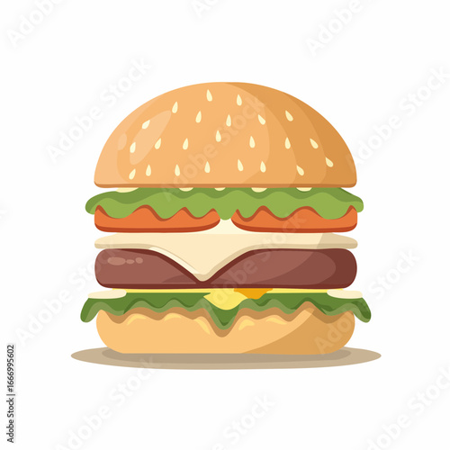 Juicy Cheeseburger Illustration with Sesame Seed Bun