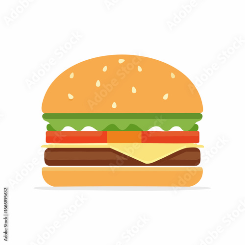 Juicy Cheeseburger Illustration with Sesame Seed Bun