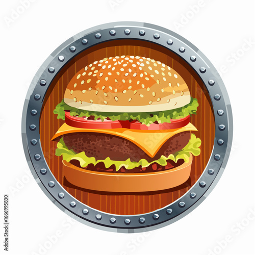 Juicy Cheeseburger with Sesame Seed Bun on Wooden Background