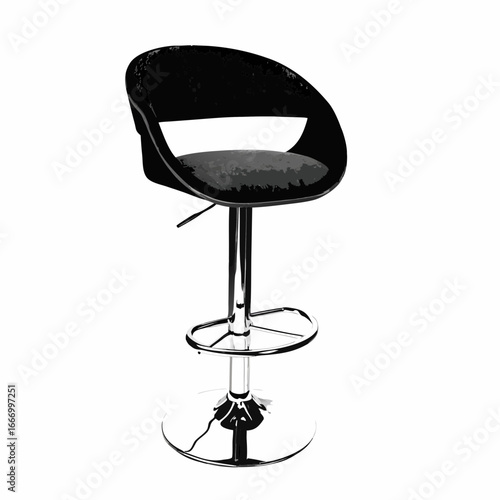 Vector art of modern black upholstered bar stool with chrome base and footrest