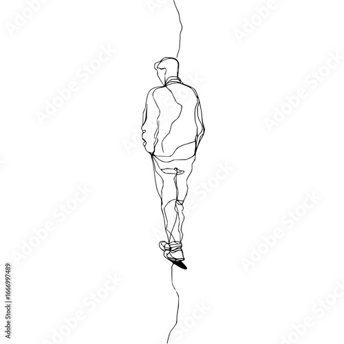 Minimalist line art of a man walking away digital art print modern wall decor simple drawing illustration design