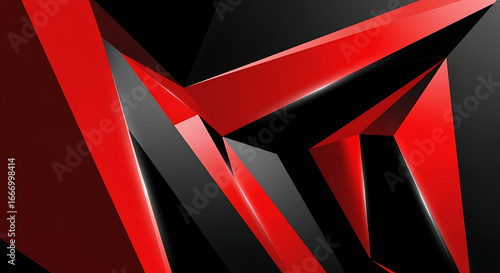 Abstract red and black geometric shapes with sharp edges and highlights