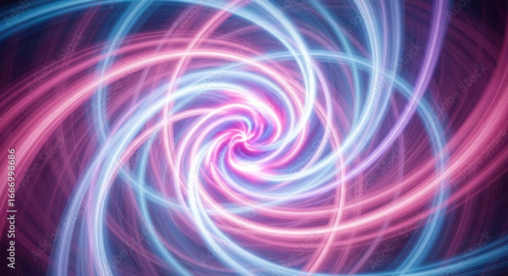 Obraz premium Mesmerizing spiral of pink and blue light trails creating a hypnotic vortex effect against a dark background
