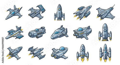 Collection of futuristic spacecraft and rockets for imaginative space adventures and galactic exploration themes