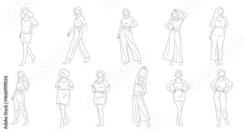 Diverse women showcasing stylish fashion and confident poses, perfect for fashion brands and lifestyle content.